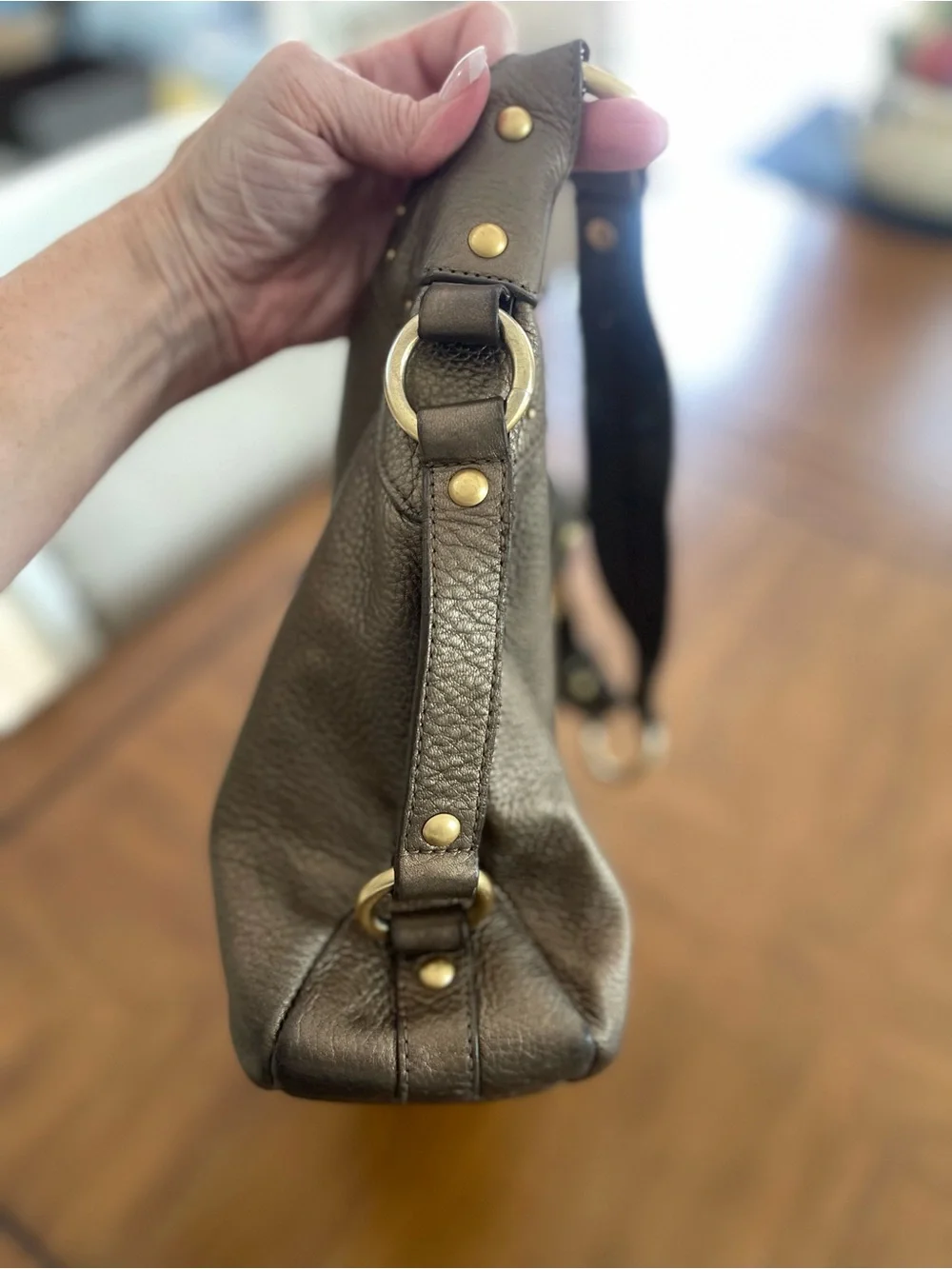 Franco Sarto Brown Leather Shoulder Bag with Gold Ring Detail